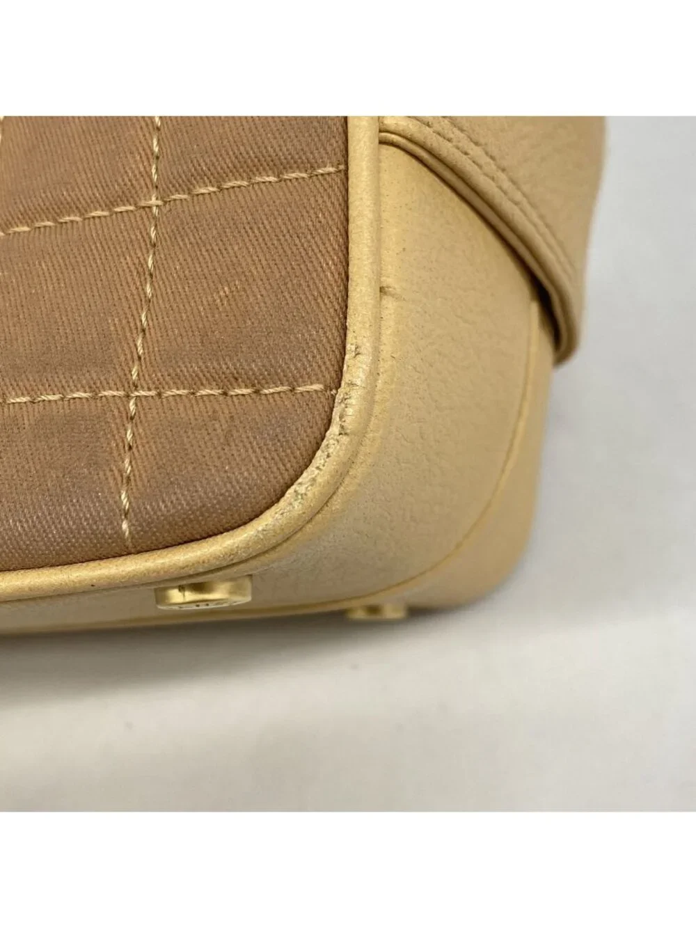 Chanel Handbag Choco Bar Canvas Beige Brown Gold